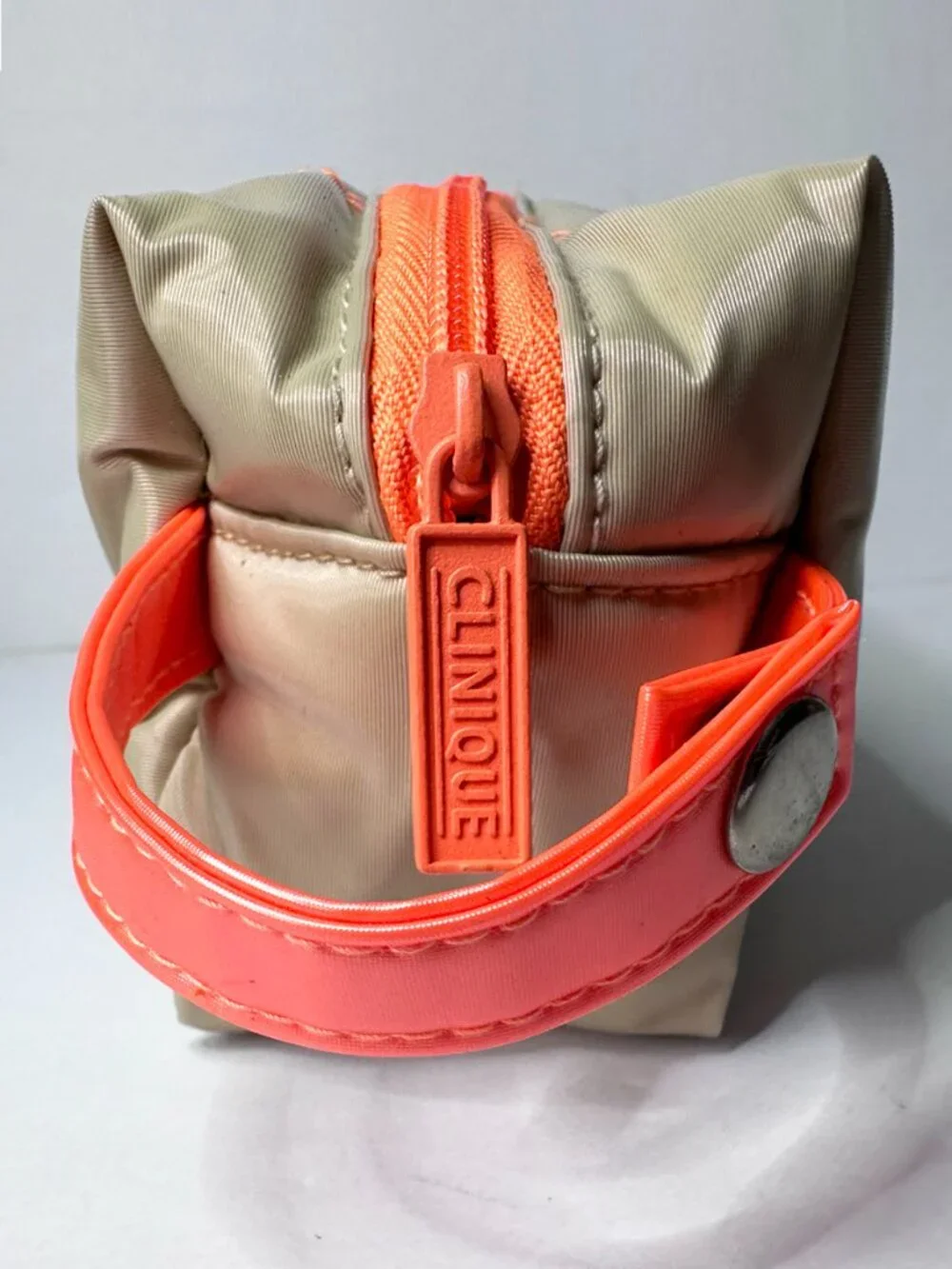 Clinique Beige & Bright Orange Makeup Cosmetic Travel Bag Zip Pouch Case
